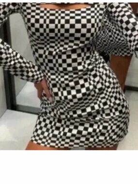 Zara Black & White Checkered Bodycon Dress